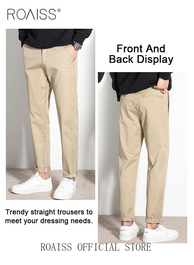 roaiss Men Casual Suit Pants with Light Business Style Straight Leg Slim Fit Tapered Cuffs for a Well Tailored Look Solid Color Design Ideal for Work School or Daily Commute  - Image 4