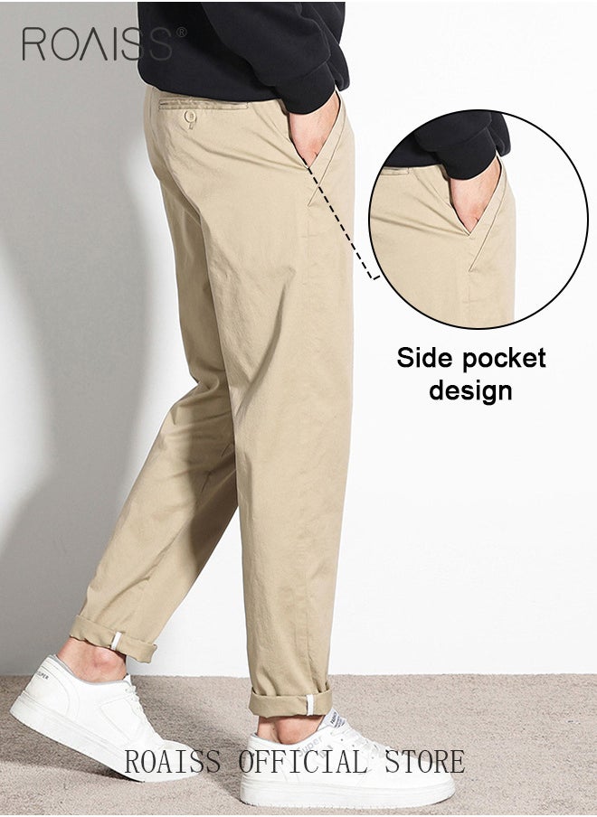 roaiss Men Casual Suit Pants with Light Business Style Straight Leg Slim Fit Tapered Cuffs for a Well Tailored Look Solid Color Design Ideal for Work School or Daily Commute  - Image 3