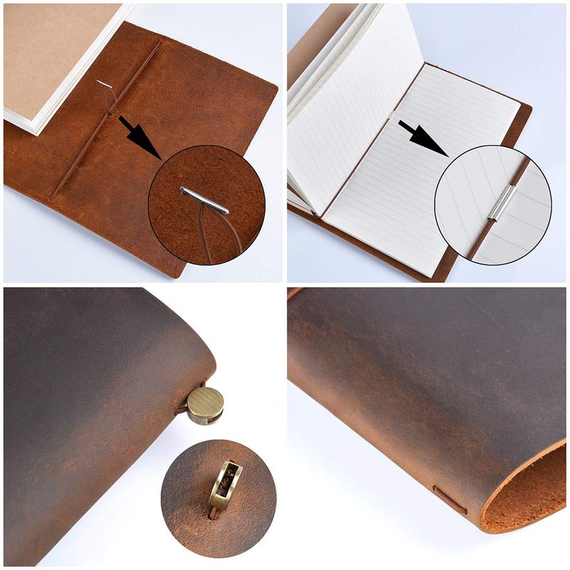Moterm Travelers Notebook - 8.6'' x 4.9'' Retro Handmade Leather Travel Journal (Standard Sizes, Brown) - Image 3
