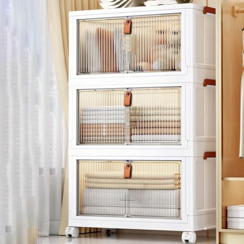EXVITO Plastic Wardrobe – 3 Tier Cupboard for Storage, Almirah for Clothes, Plastic Cabinet for Storage Box, Wardrobe Organizer for Storage for Kitchen/Bedroom/Living Room- - Trans_12 - Image 1