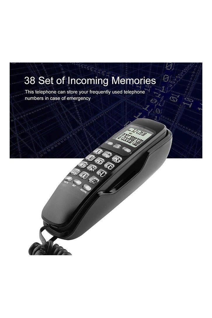 Mini Wired DTMF/FSK Wall-Mount Telephone with LCD Display for Caller ID, Home/Office/Hotel Landline Phone with 38-Number Memory/Redial Function (Black) - Image 3