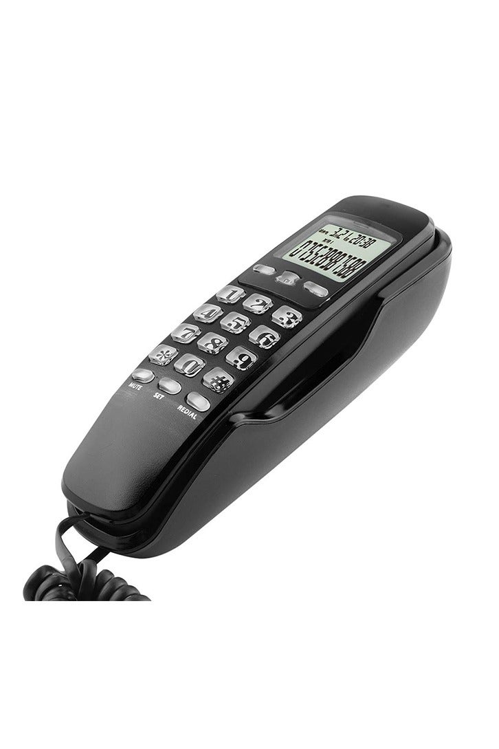 Mini Wired DTMF/FSK Wall-Mount Telephone with LCD Display for Caller ID, Home/Office/Hotel Landline Phone with 38-Number Memory/Redial Function (Black) - Image 1