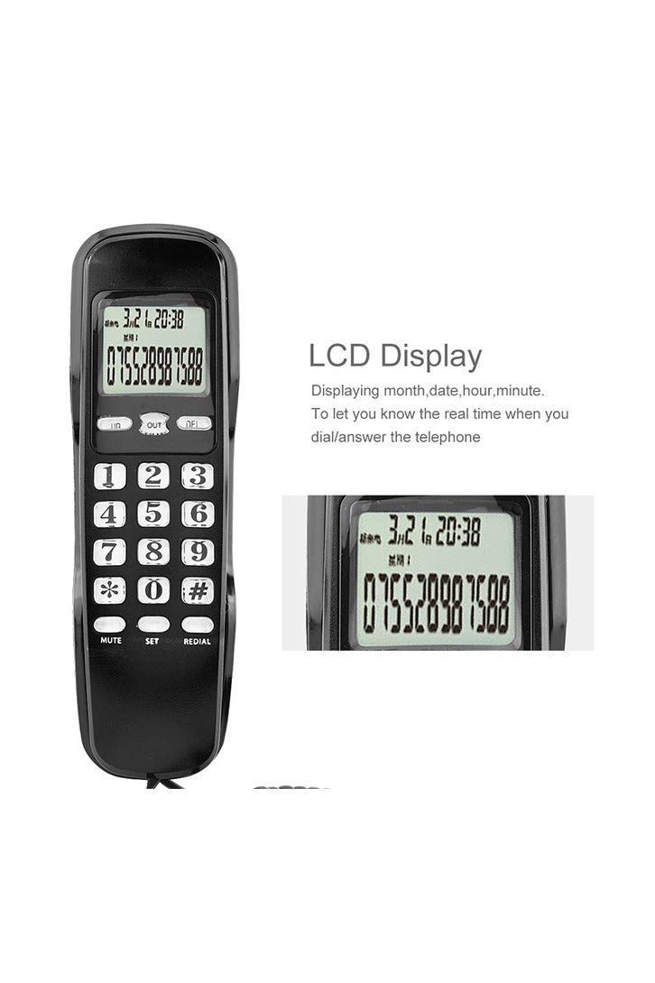 Mini Wired DTMF/FSK Wall-Mount Telephone with LCD Display for Caller ID, Home/Office/Hotel Landline Phone with 38-Number Memory/Redial Function (Black) - Image 5
