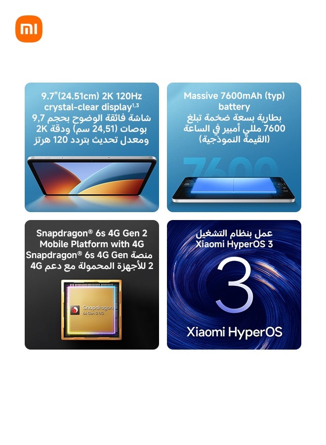شاومي REDMI Pad 2 9.7-inch Tablet Graphite Grey 4GB RAM 128GB 4G With Cover - Middle East Version - Image 2