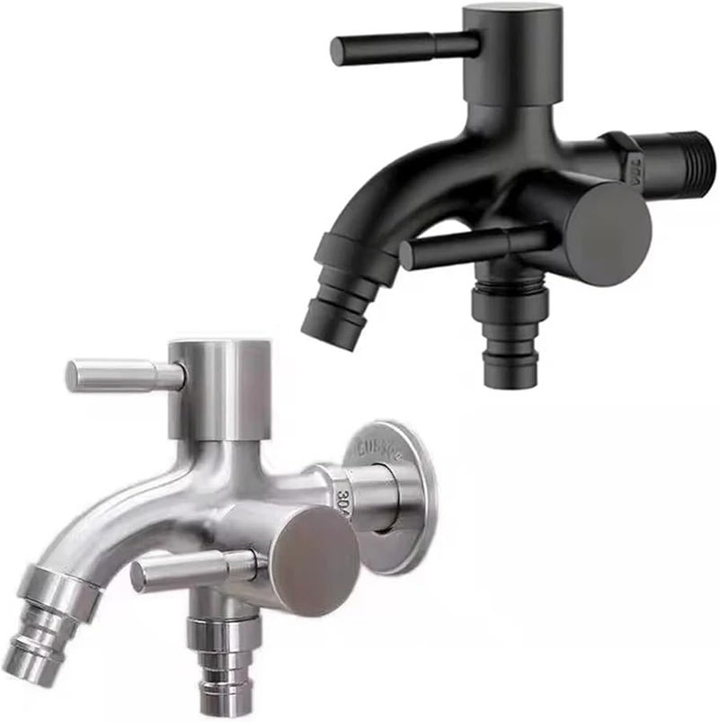 صنبور فضي ثنائي التحكم 1 2 بوصة بمخرج مزدوج لمرحاض البيديه حوض حمام غسالة ملابس - Image 2