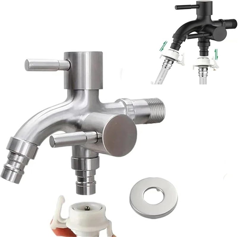 صنبور فضي ثنائي التحكم 1 2 بوصة بمخرج مزدوج لمرحاض البيديه حوض حمام غسالة ملابس - Image 4