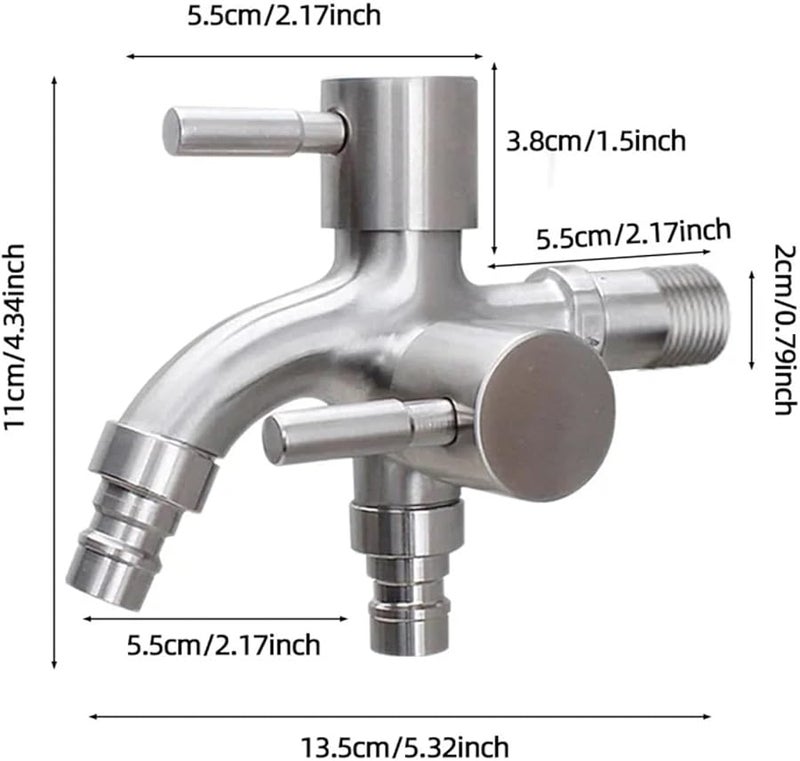 صنبور فضي ثنائي التحكم 1 2 بوصة بمخرج مزدوج لمرحاض البيديه حوض حمام غسالة ملابس - Image 3