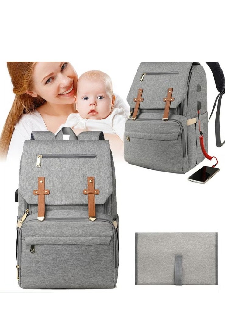 MIXDE Large Baby Diaper Bag, Multifunctional Diapers Changing Backpacks, Waterproof  Nappy/Nursing Bags, Fashion Mommy Backpack with Portable Change Mat and USB Charge Port, for Newborn Mother/Father  - Image 2