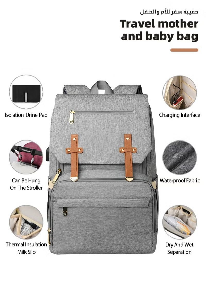 MIXDE Large Baby Diaper Bag, Multifunctional Diapers Changing Backpacks, Waterproof  Nappy/Nursing Bags, Fashion Mommy Backpack with Portable Change Mat and USB Charge Port, for Newborn Mother/Father  - Image 4