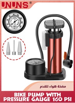 UNUNS Bike Pump With Pressure Gauge,160 PSI Presta Schrader Adapter Valve,Portable Foldable Bicycle Tire Pump,Aluminum Alloy Mini Air Pump,Universal Air Pumps For Balls Basketball Motorcycles Car,Red  - Image 1