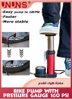 UNUNS Bike Pump With Pressure Gauge,160 PSI Presta Schrader Adapter Valve,Portable Foldable Bicycle Tire Pump,Aluminum Alloy Mini Air Pump,Universal Air Pumps For Balls Basketball Motorcycles Car,Red  - Image 5