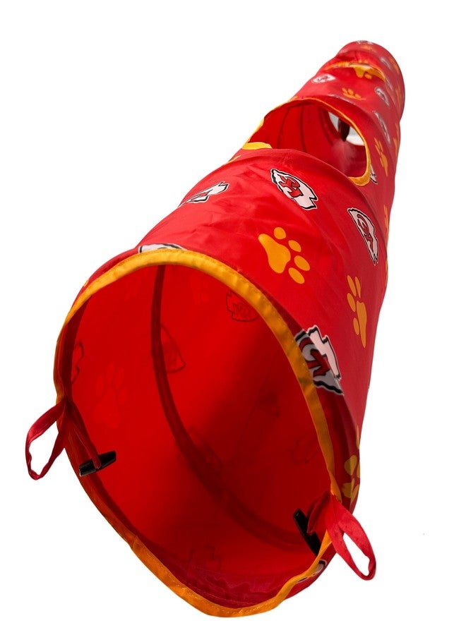 Pets First NFL Kansas City Chiefs Cat Tunnel Tube Toy with Plush Football Catnip and Feathers Collapsible Tunnel for Cats to Play, Peek and Hide, Sporty & Fun Cat Tunnel Toy with Team Logo All-Over Design! - Image 4