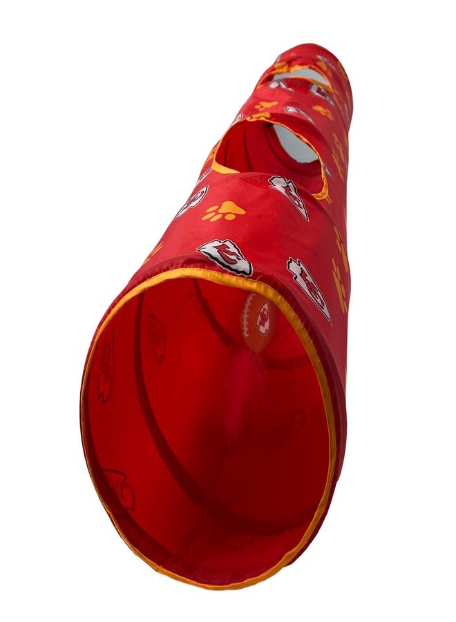 Pets First NFL Kansas City Chiefs Cat Tunnel Tube Toy with Plush Football Catnip and Feathers Collapsible Tunnel for Cats to Play, Peek and Hide, Sporty & Fun Cat Tunnel Toy with Team Logo All-Over Design! - Image 5