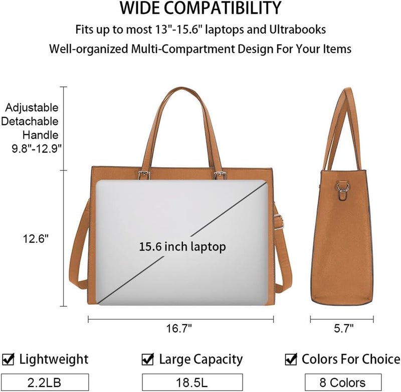 NUBILY Laptop Bag for Women Waterproof Lightweight Leather 15.6 Inch Computer Tote Bag - Image 3
