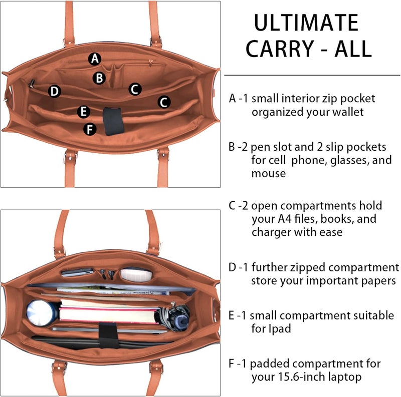NUBILY Laptop Bag for Women Waterproof Lightweight Leather 15.6 Inch Computer Tote Bag - Image 4