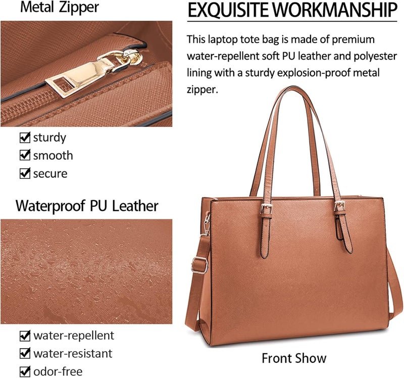 NUBILY Laptop Bag for Women Waterproof Lightweight Leather 15.6 Inch Computer Tote Bag - Image 2