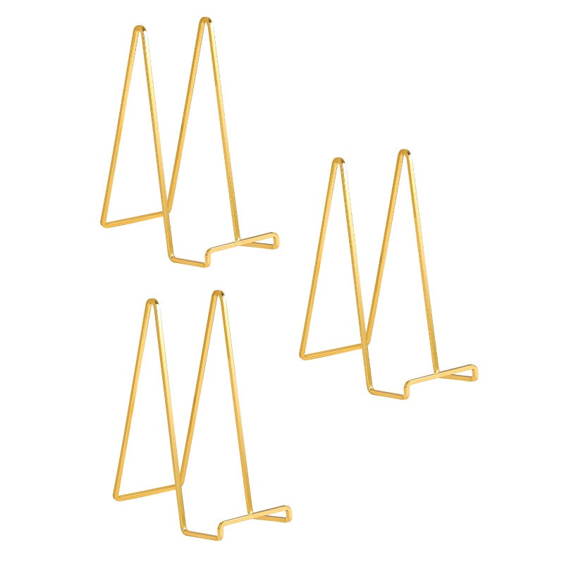 DIDUDIDU Large Plate Holder Display Stand - 10 inch Tall Plate Stands for Display - Metal Picture Frame Stand - Big Tabletop Easel Stand for Decorative Plates | Platter | Book | Plaque | Tile - 3 Pack - Gold - Image 1