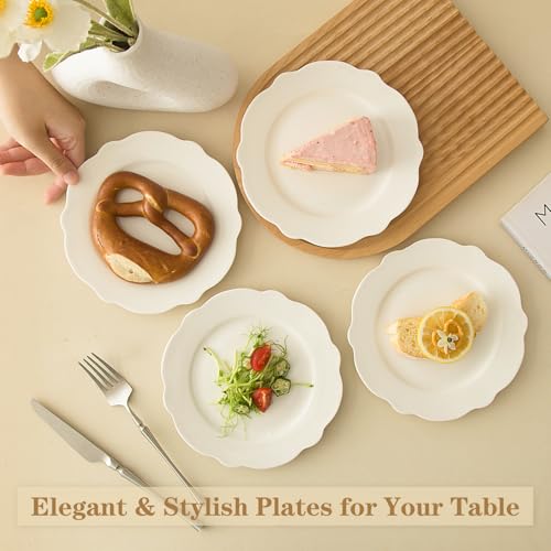 BABALIU 7.5 Inch Porcelain Small Dinner Plates Set of 12, White Leave Wave Rim Appetizer Plates, Dessert Salad Plates, Ceramic Serving Dishes for Cake, Snack, Ice Cream, Waffles, Microwave, Dishwasher Safe - Image 5