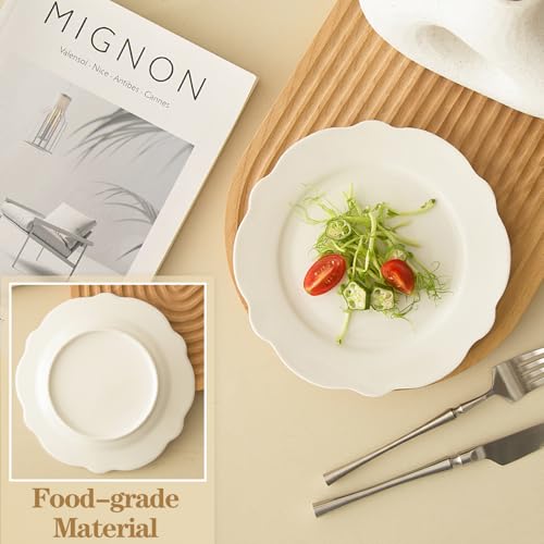 BABALIU 7.5 Inch Porcelain Small Dinner Plates Set of 12, White Leave Wave Rim Appetizer Plates, Dessert Salad Plates, Ceramic Serving Dishes for Cake, Snack, Ice Cream, Waffles, Microwave, Dishwasher Safe - Image 3