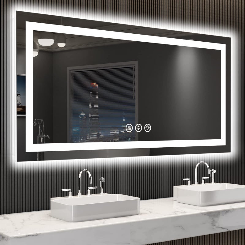 مرآة حمام LED LOAAO 55X30 مع أضواء مضادة للضباب قابلة للتعتيم مضاءة من الخلف ومن الأمام