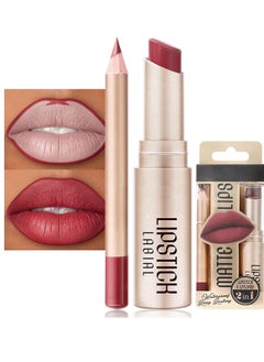 Excefore 2 Pcs Lipstick Lip Liner Set, Matte lip gloss, Nude lip stain, Waterproof Long Lasting Lipstick, High mented Non-Stick Cup Lipsticks For Women,Velvet Pink Lip Tint Stain Lip Balm  - Image 1