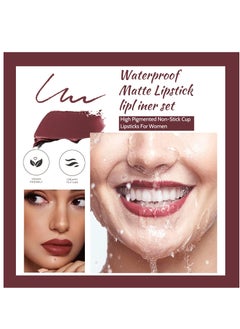Excefore 2 Pcs Lipstick Lip Liner Set, Matte lip gloss, Nude lip stain, Waterproof Long Lasting Lipstick, High mented Non-Stick Cup Lipsticks For Women,Velvet Pink Lip Tint Stain Lip Balm  - Image 2