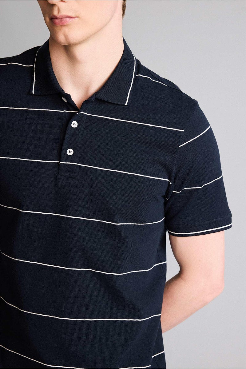 DeFacto Blue Man Striped Polo T-Shirt Casual - Image 4