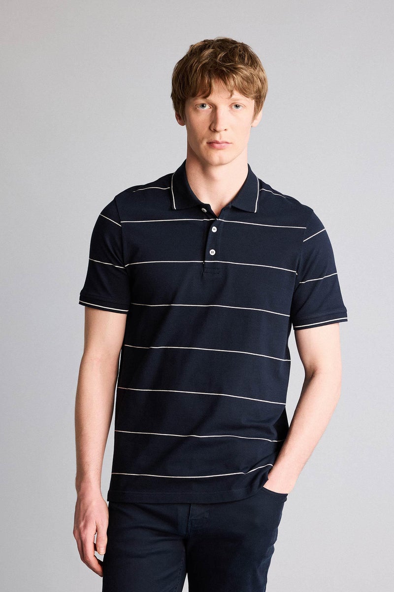 DeFacto Blue Man Striped Polo T-Shirt Casual - Image 3