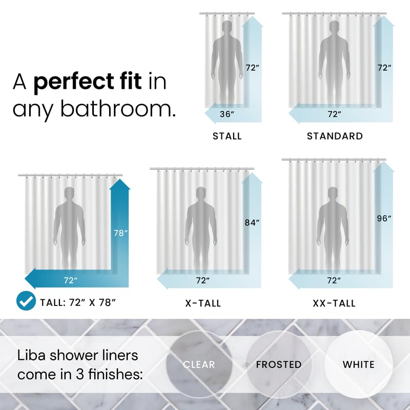 LiBa Bathroom Shower Curtain - Waterproof Plastic Shower Curtain Premium PEVA Non-Toxic with Rust Proof Grommets Frosted 8G Heavy Duty Bathroom Accessories 72x78 - Image 2