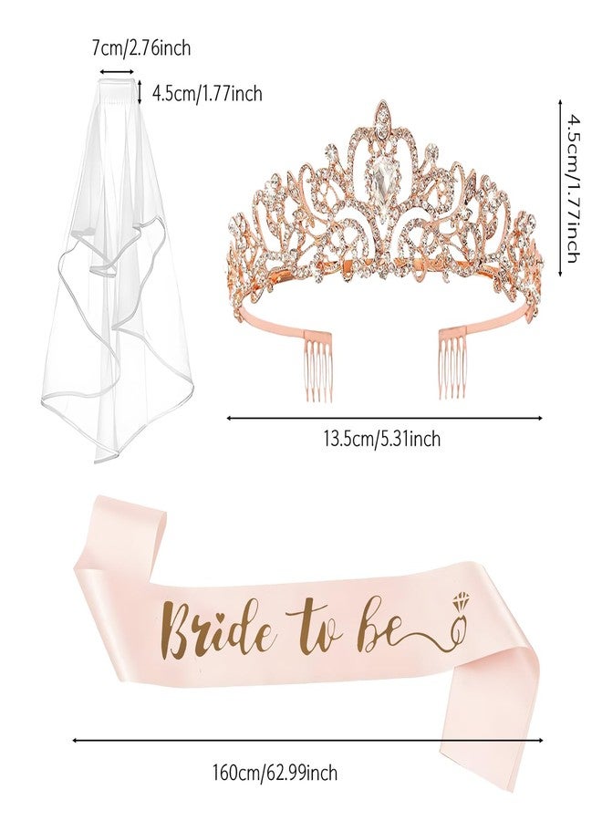 QIFU Bachelorette Party Decorations - 3pcs Bridal Shower Decorations include Bride to Be Crown Sash Veil for Women Bachelorette Hen Party Favors Accessories Wedding Decor Bridal Shower Gifts (Rose Gold) - Image 5
