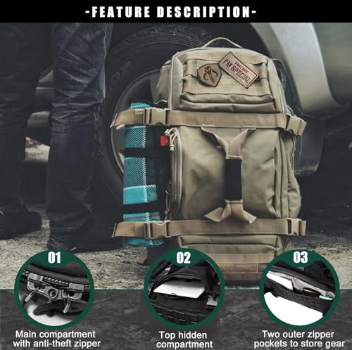 Miramrax Travel Duffle Bag Backpack for Men Large Tactical Bags Weekender Gym Bag for Overnight Traveling Military Workout Deployment Sports Coyote 25L - Image 3