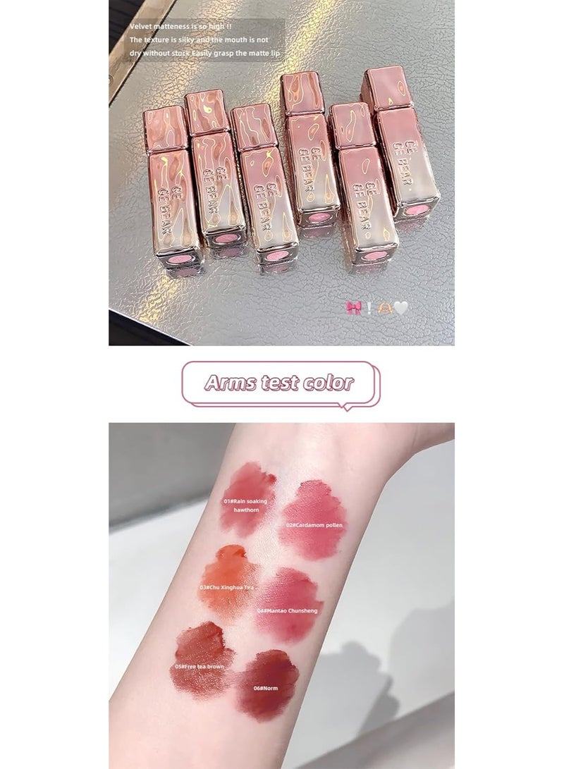 Gege Bear Lipstick Matte Velvet Collection | Airy Lip Mud Formula | Moisturizing Velvet Lipstick with Nude, Pink, Brown & Red Wine Colors | Long-Lasting Non-Sticky Finish | Liquid Long Stay | Smooth Smudge proof | Perfect Lightweight Feel Lipsticks For Women (03# Chu Xinghua Tea, 3g) - Image 4