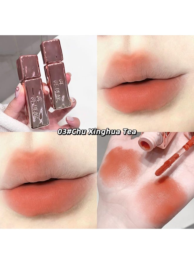 Gege Bear Lipstick Matte Velvet Collection | Airy Lip Mud Formula | Moisturizing Velvet Lipstick with Nude, Pink, Brown & Red Wine Colors | Long-Lasting Non-Sticky Finish | Liquid Long Stay | Smooth Smudge proof | Perfect Lightweight Feel Lipsticks For Women (03# Chu Xinghua Tea, 3g) - Image 3