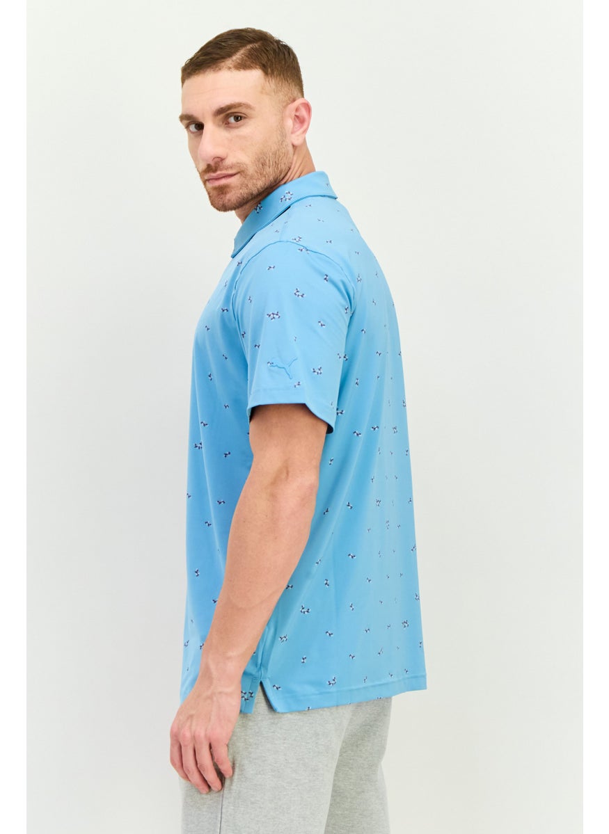 PUMA Men Sportswear Fit Short Sleeves Outdoors Polo Shirt, Turquoise  - Image 2