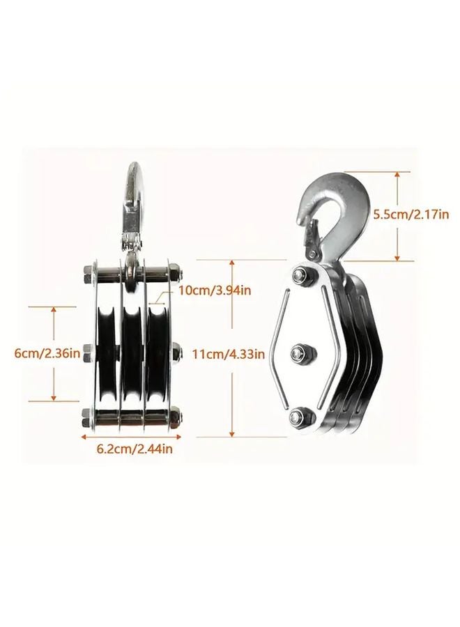 White Heavy Duty Triple Wheel Pulley Hoist 6 1 Gear Ratio 590 Inch Rope - Image 3