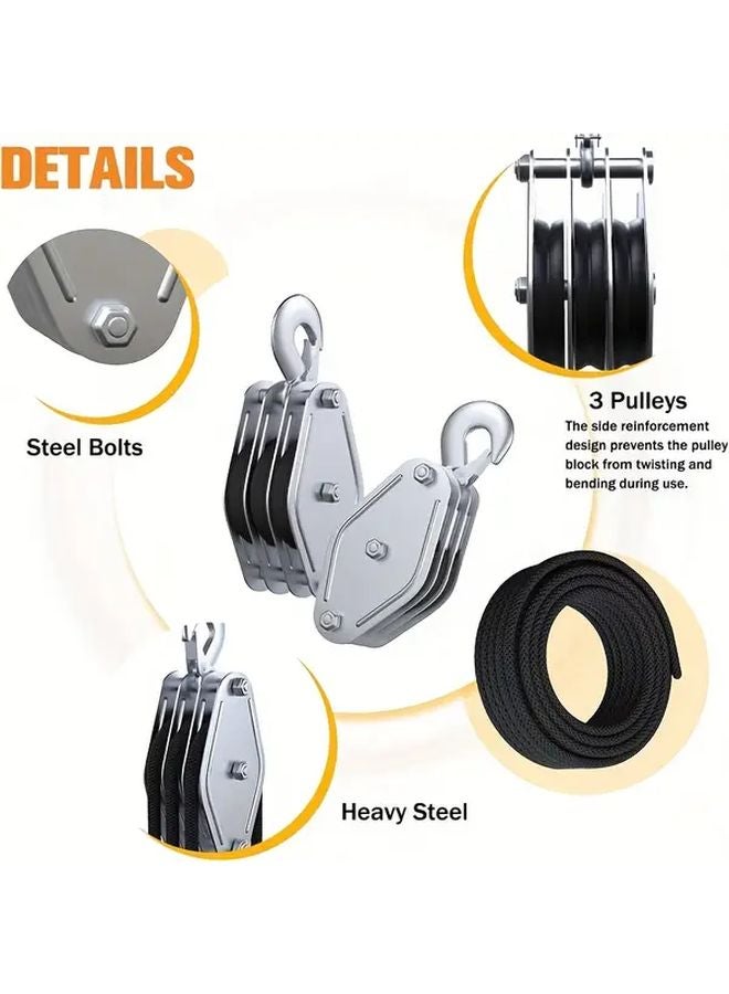 White Heavy Duty Triple Wheel Pulley Hoist 6 1 Gear Ratio 590 Inch Rope - Image 4