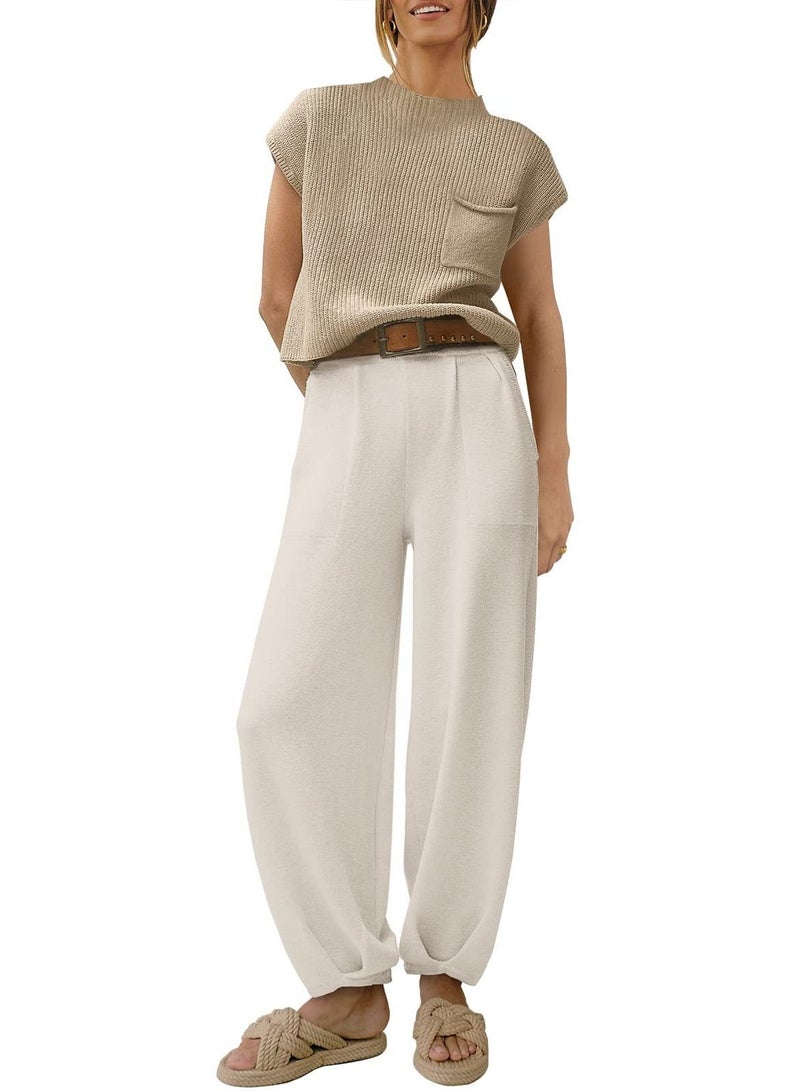 Women's Two Piece Outfits Sweater Sets Knit Pullover Tops and High Waisted Pants Tracksuit Lounge Sets - Image 1