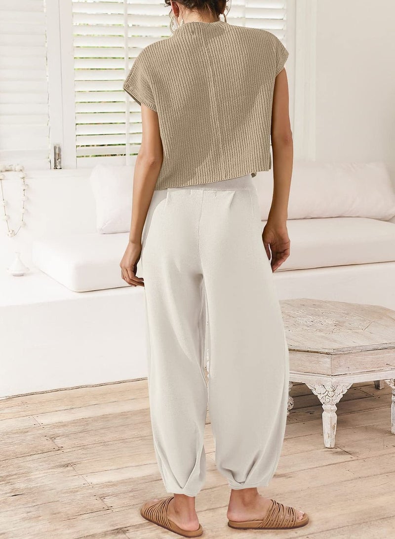 Women's Two Piece Outfits Sweater Sets Knit Pullover Tops and High Waisted Pants Tracksuit Lounge Sets - Image 3