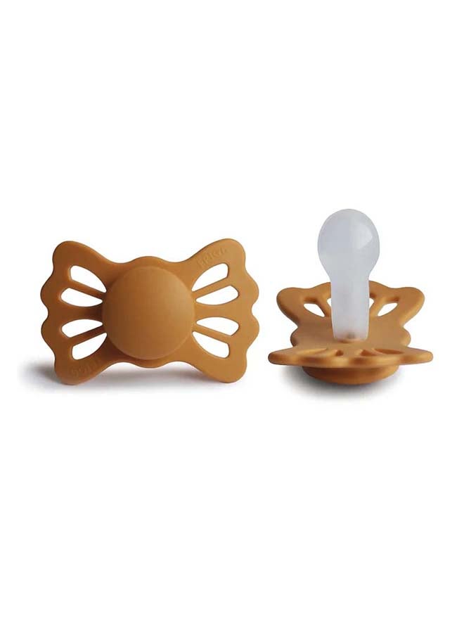 FRIGG Lucky Symmetrical Silicone Baby Pacifier 6-18M 1-Pack Honey Gold - Size 2 - Image 2