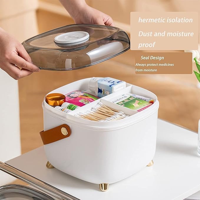Achyut Medicine Storage Box First Aid Box Double Layers Multi Grid Large Capacity Medical Box Organizer Portable Medicine Chest Storage Organizer for Home Office School - Image 4