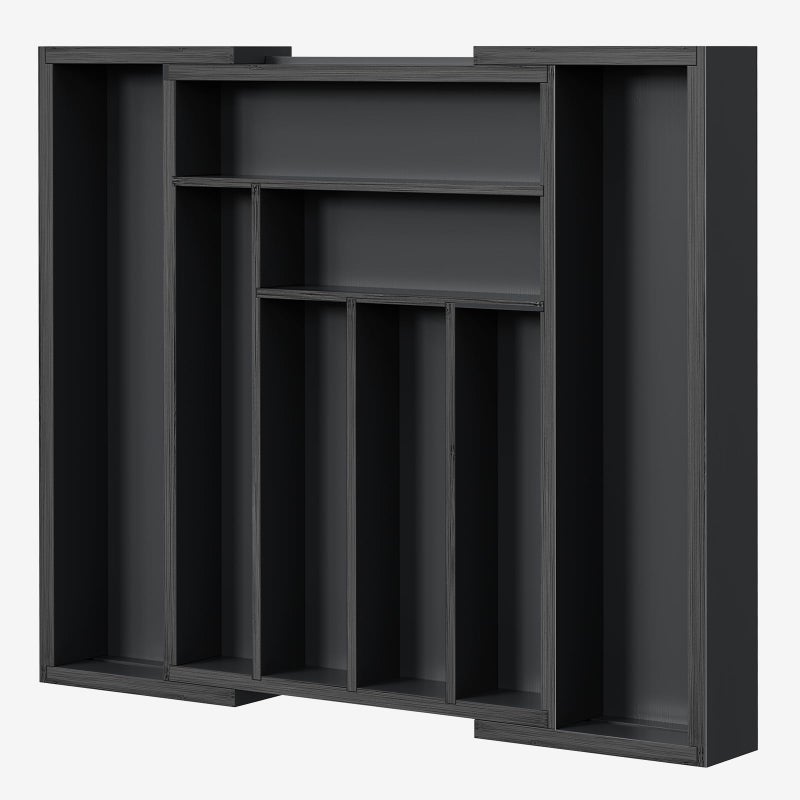 Pipishell Bamboo Expandable Drawer Organizer for Utensils Holder, Adjustable Cutlery Tray, Wood Drawer Dividers Organizer for Silverware, Flatware, Knives in Kitchen, Bedroom, Living Room (Black) - Image 1