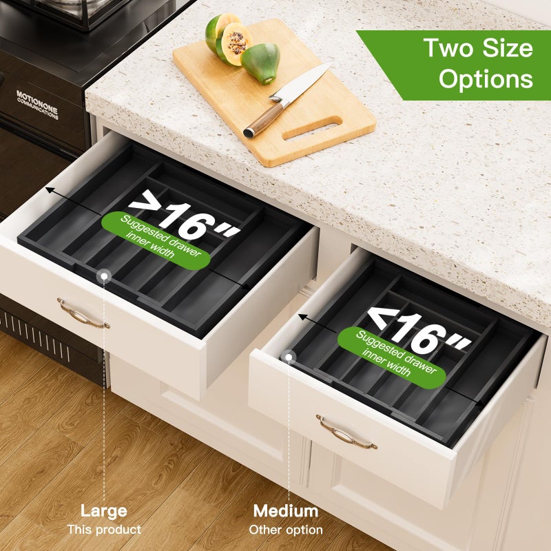 Pipishell Bamboo Expandable Drawer Organizer for Utensils Holder, Adjustable Cutlery Tray, Wood Drawer Dividers Organizer for Silverware, Flatware, Knives in Kitchen, Bedroom, Living Room (Black) - Image 4