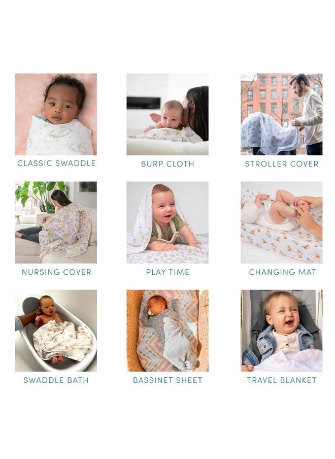 ايدن + أناي بطانيات تقميط موسلين للأطفال من شركة aden + anais Essentials Disney، بطانية استقبال حديثي الولادة للتقميط، لفافة تقميط للأطفال من القطن بنسبة 100%، عبوة من 4 قطع، زهور ريفية  - Image 5