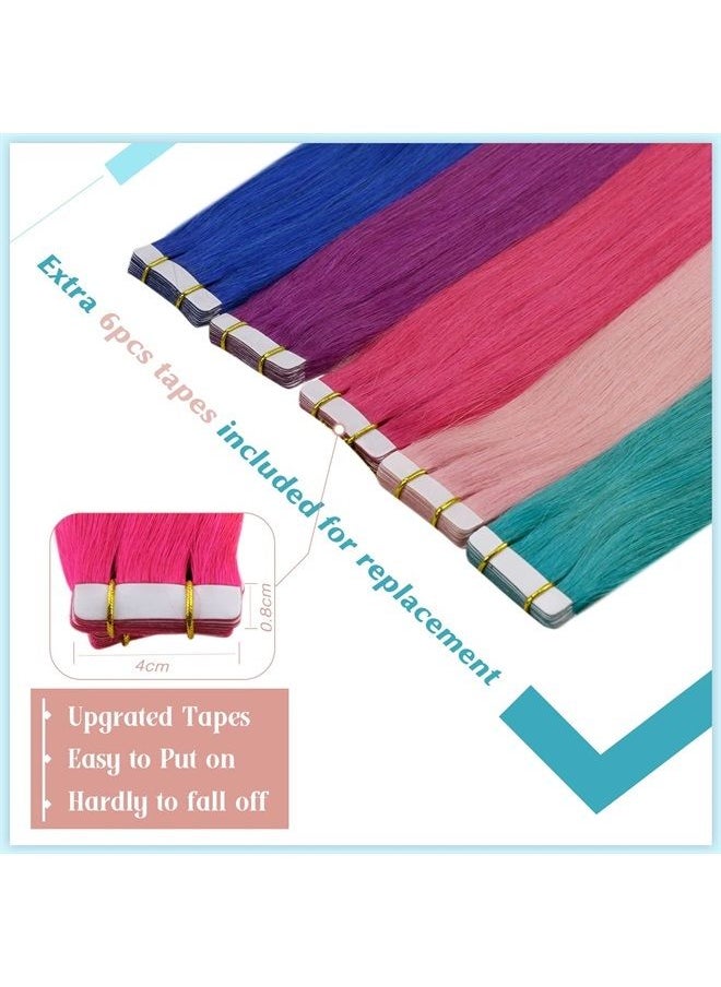 RUNATURE - Pink Tape in Hair Extensions Human Hair 12 Inch Colored Hot Pink Hair Extensions Tape in Remy Hair Skin Weft Tape in Extensions for Kids Highlight Party 20g/10pcs - Image 1