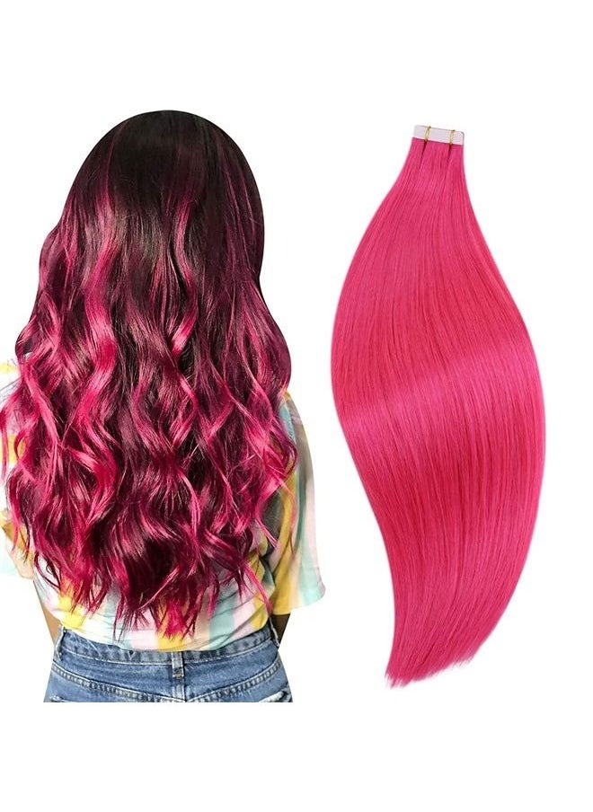 RUNATURE - Pink Tape in Hair Extensions Human Hair 12 Inch Colored Hot Pink Hair Extensions Tape in Remy Hair Skin Weft Tape in Extensions for Kids Highlight Party 20g/10pcs - Image 1