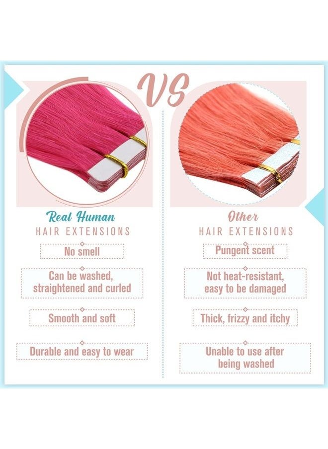 RUNATURE - Pink Tape in Hair Extensions Human Hair 12 Inch Colored Hot Pink Hair Extensions Tape in Remy Hair Skin Weft Tape in Extensions for Kids Highlight Party 20g/10pcs - Image 1