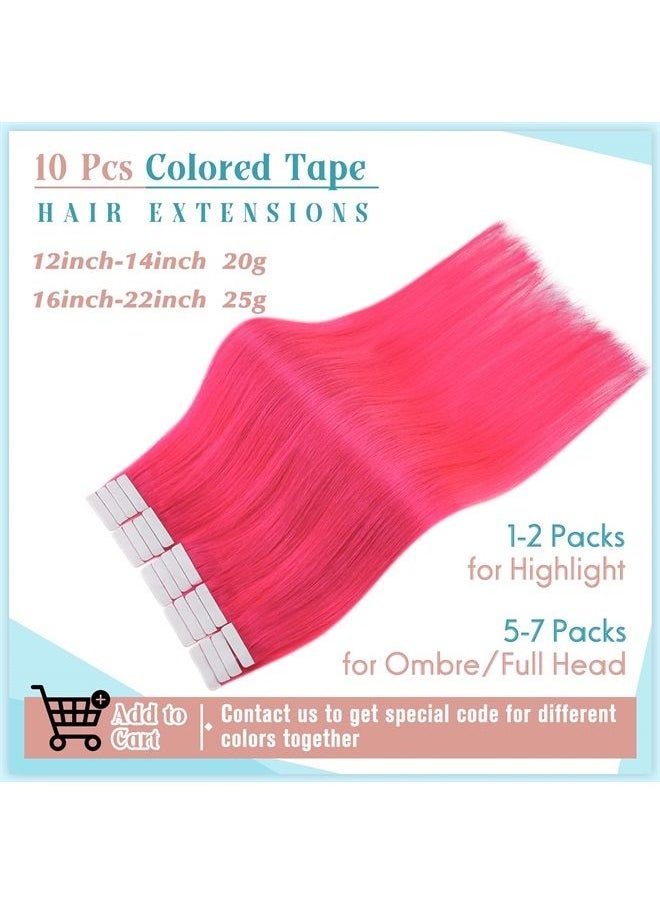 RUNATURE - Pink Tape in Hair Extensions Human Hair 12 Inch Colored Hot Pink Hair Extensions Tape in Remy Hair Skin Weft Tape in Extensions for Kids Highlight Party 20g/10pcs - Image 1