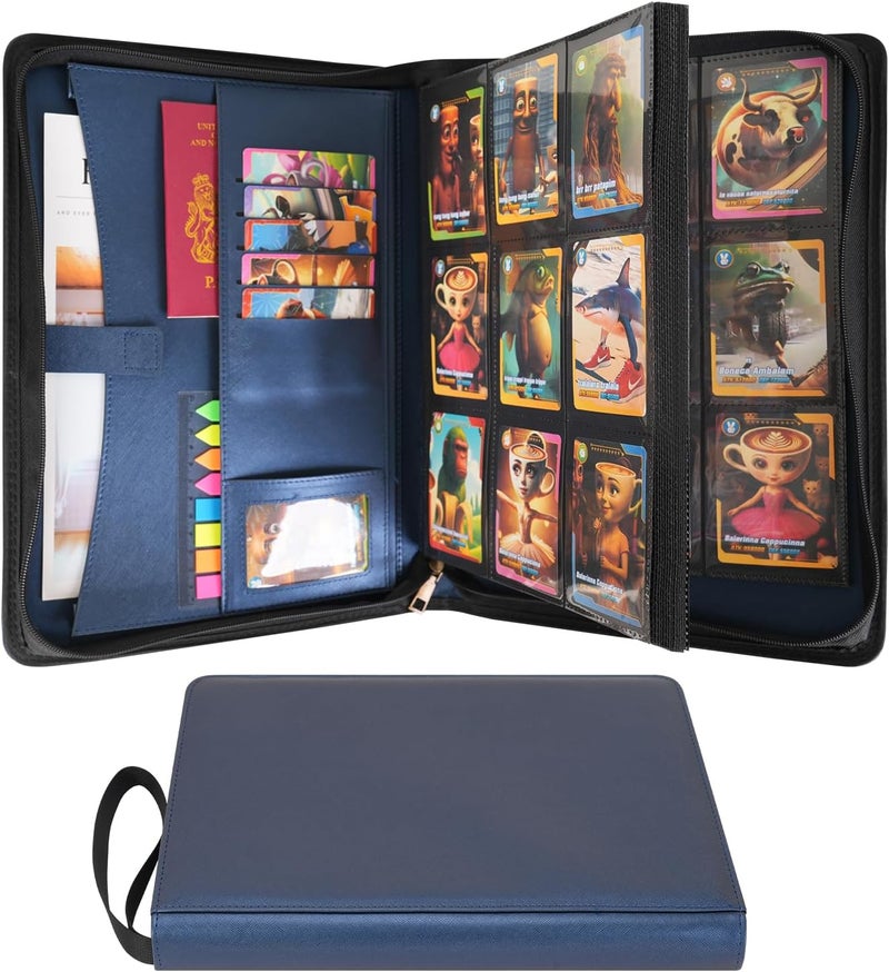 WONDERPOOL 9-Pocket Trading Cards Folder with Zipper for 540 Cards Leather PU Card Holder Folders Storage Albums 30 Side Loader Pages for MTG TCG Game Slim Sports Cards Collectible (Blue) - Image 1