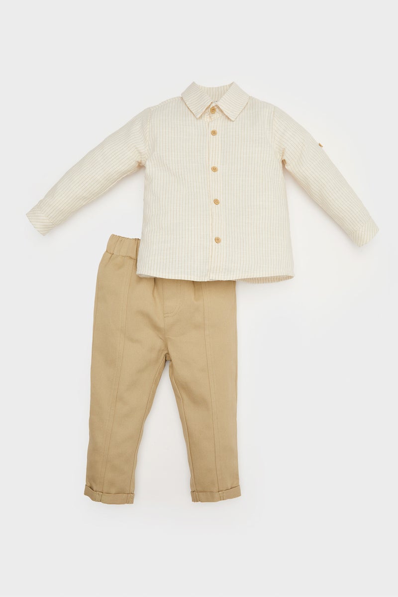 DeFacto Boy Baby Striped Long Sleeve Shirt Trousers 2 Piece Set - Image 1