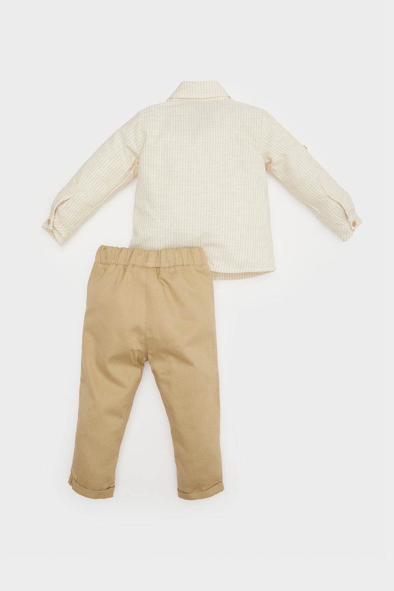 DeFacto Boy Baby Striped Long Sleeve Shirt Trousers 2 Piece Set - Image 4